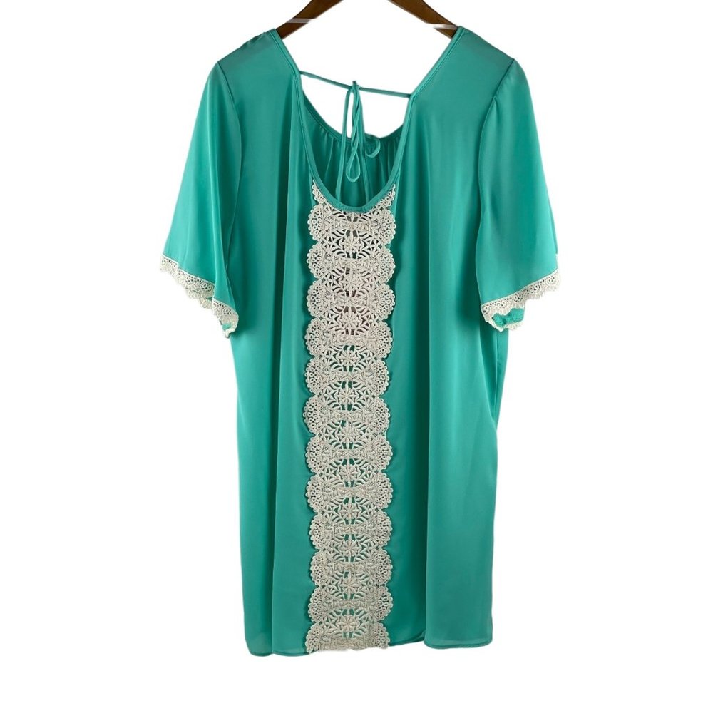 Spin Womens Blouse Mint Green White Lace Size 2XL